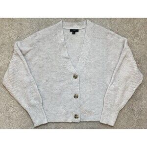 J Crew Ribbed Cardigan Womens Large Tan Alpaca Wool V-neck Boxy Cropped Light